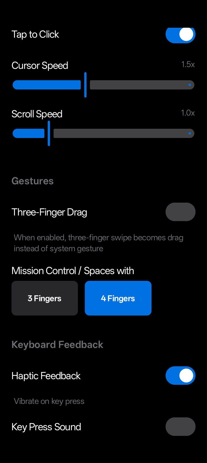 Set Mission Control to 4 Fingers in app settings